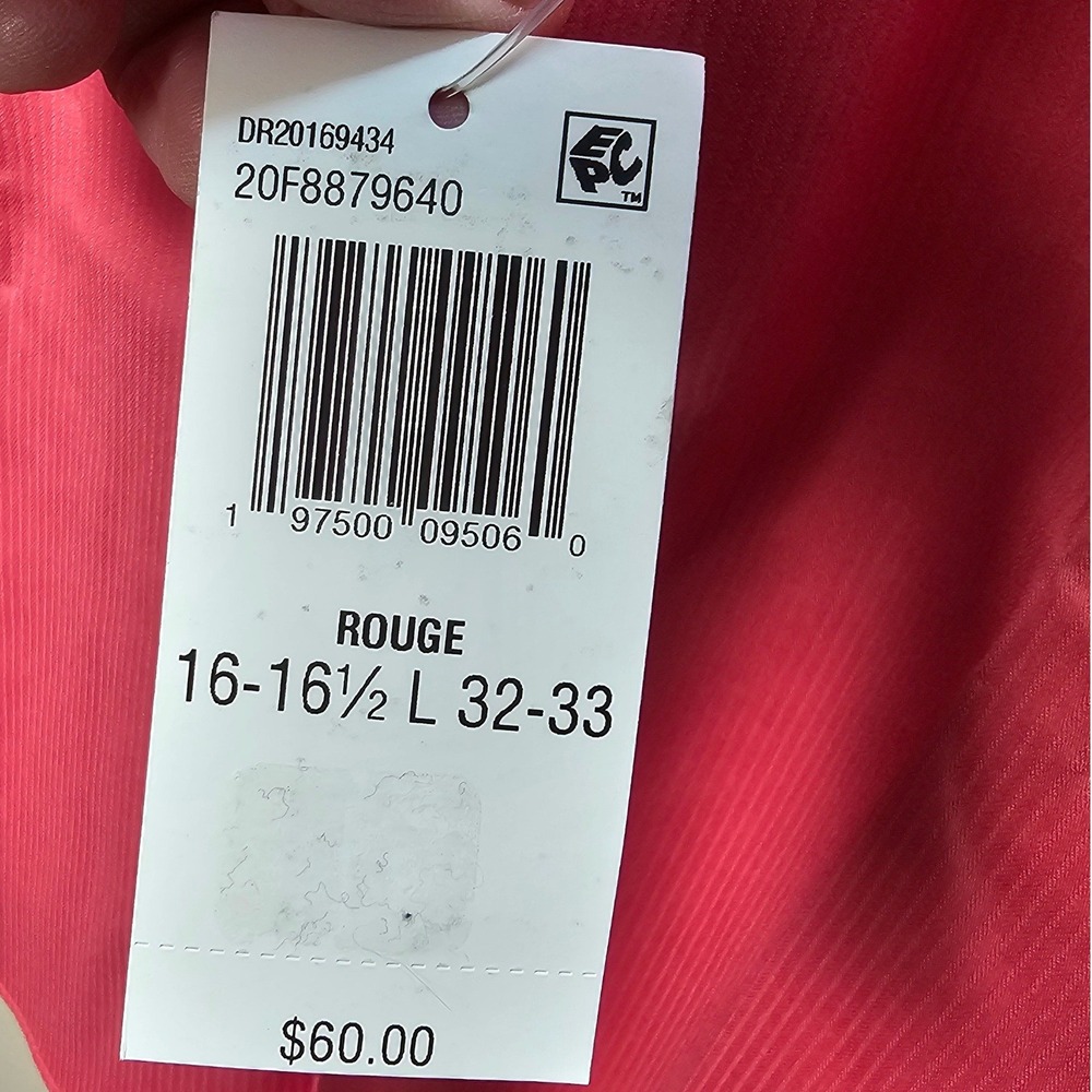 Van Heusen Mens Regular Fit Stretch Dress Shirt Rouge Pink 16-16.5 32/33 L NEW - Picture 6 of 7